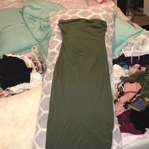 tight long olive green dress body shaped